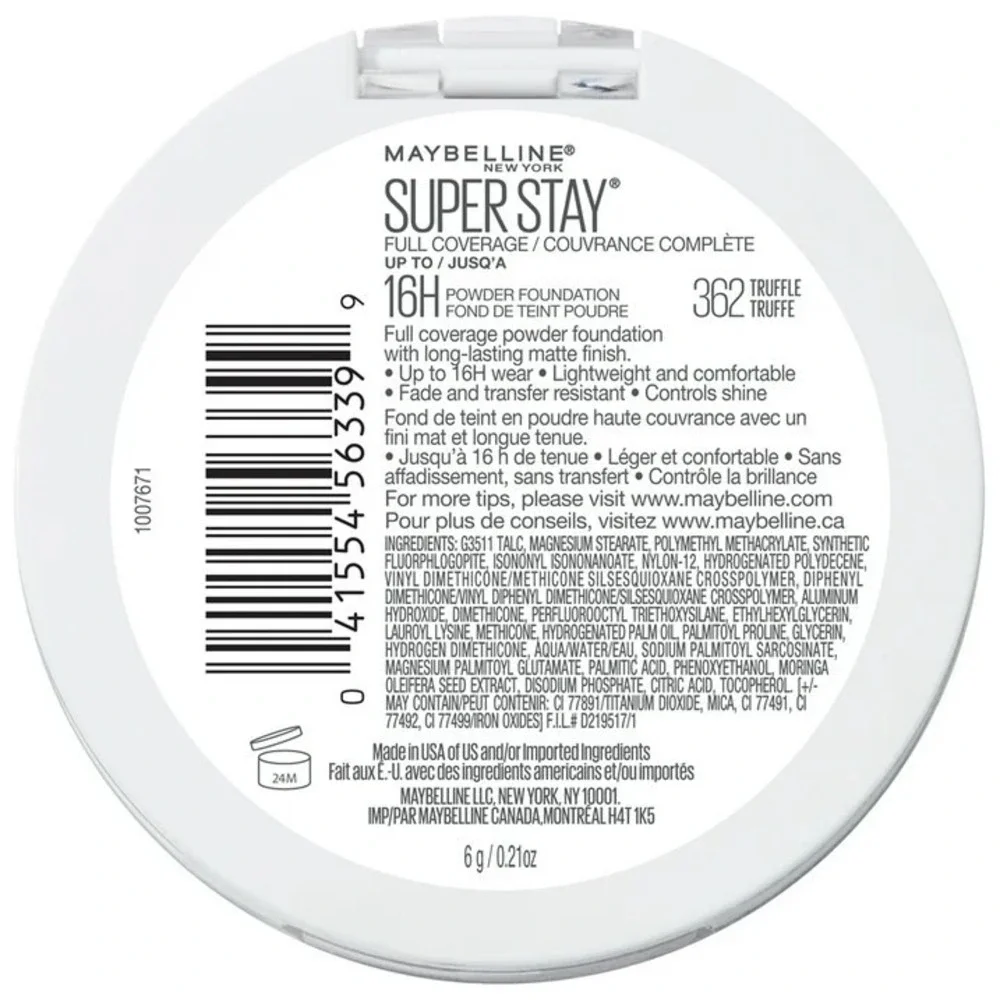 Maybelline Superstay Full Coverage Pressed Powder Foundation, 362 Truffle, 0.21